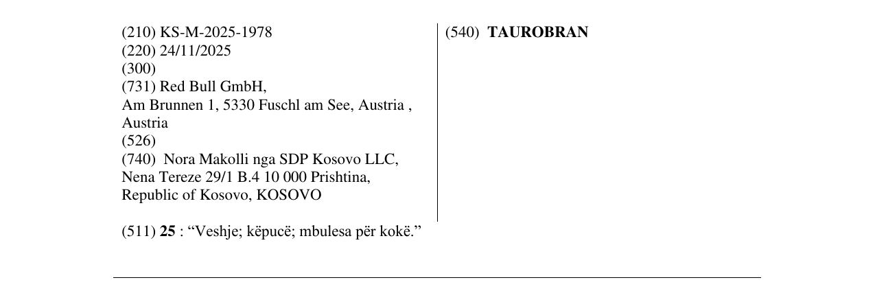 Zëri i markës TAUROBRAN në buletin