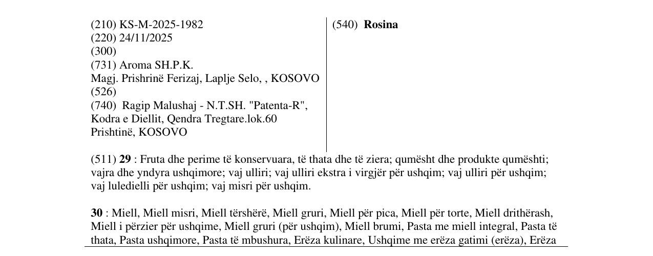Zëri i markës Rosina në buletin