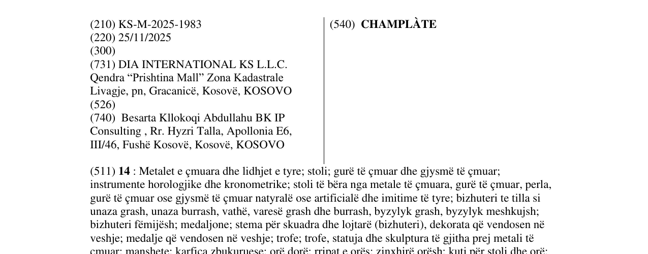 Zëri i markës CHAMPLÀTE në buletin