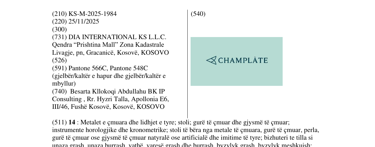 Zëri i markës CHAMPLATE në buletin