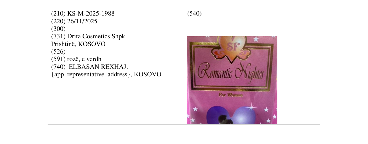 Zëri i markës Romantic Nightes në buletin