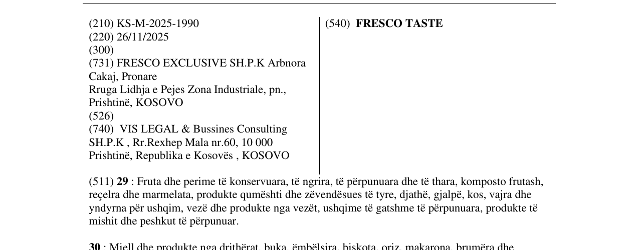 Zëri i markës FRESCO TASTE në buletin
