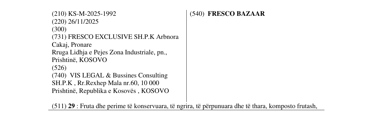 Zëri i markës FRESCO BAZAAR në buletin