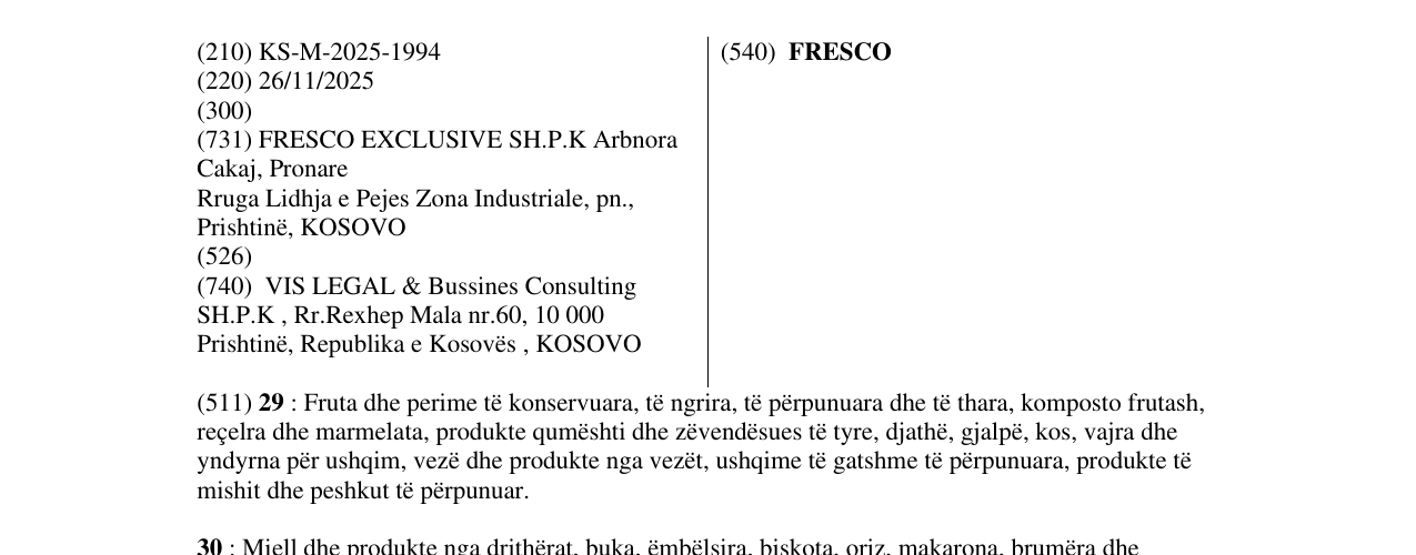 Zëri i markës FRESCO në buletin