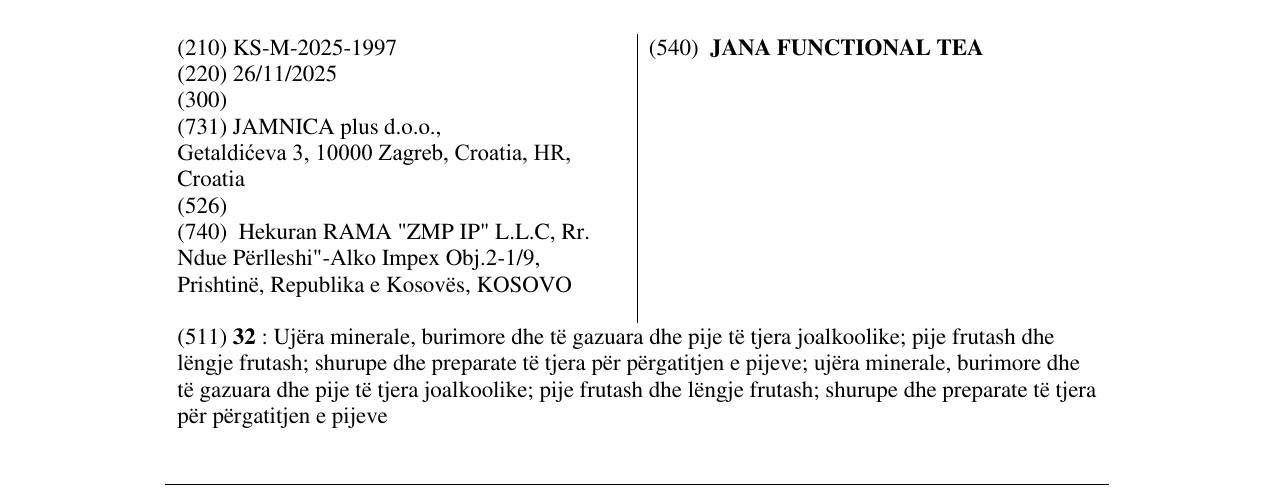 Zëri i markës JANA FUNCTIONAL TEA në buletin