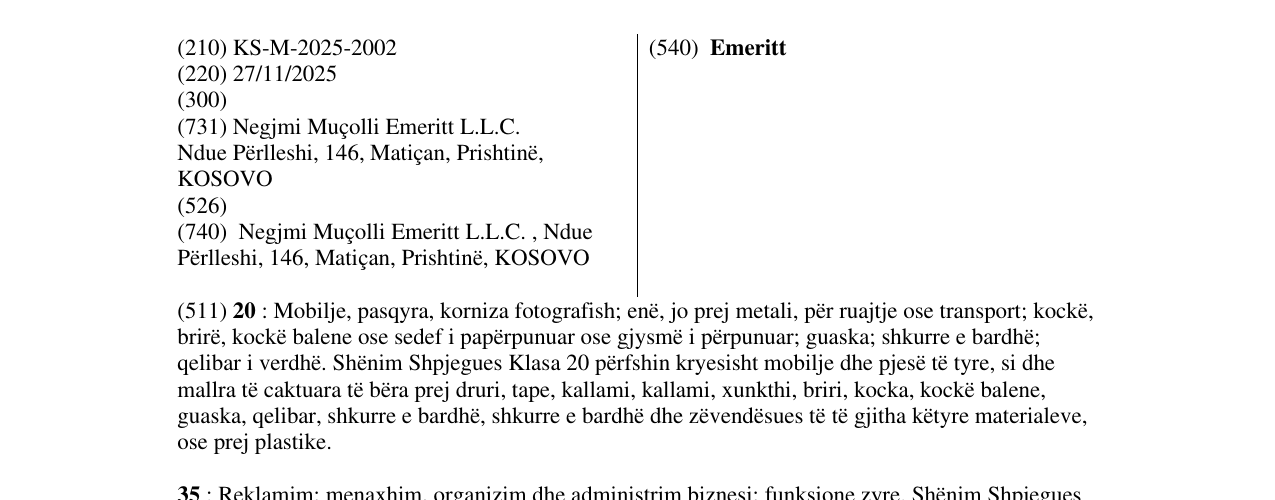 Zëri i markës Emeritt në buletin