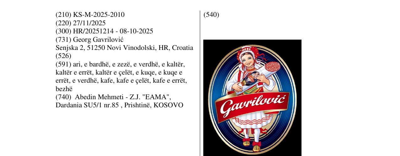 Zëri i markës Gavrilovic në buletin