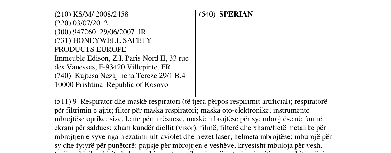 Zëri i markës SPERIAN në buletin