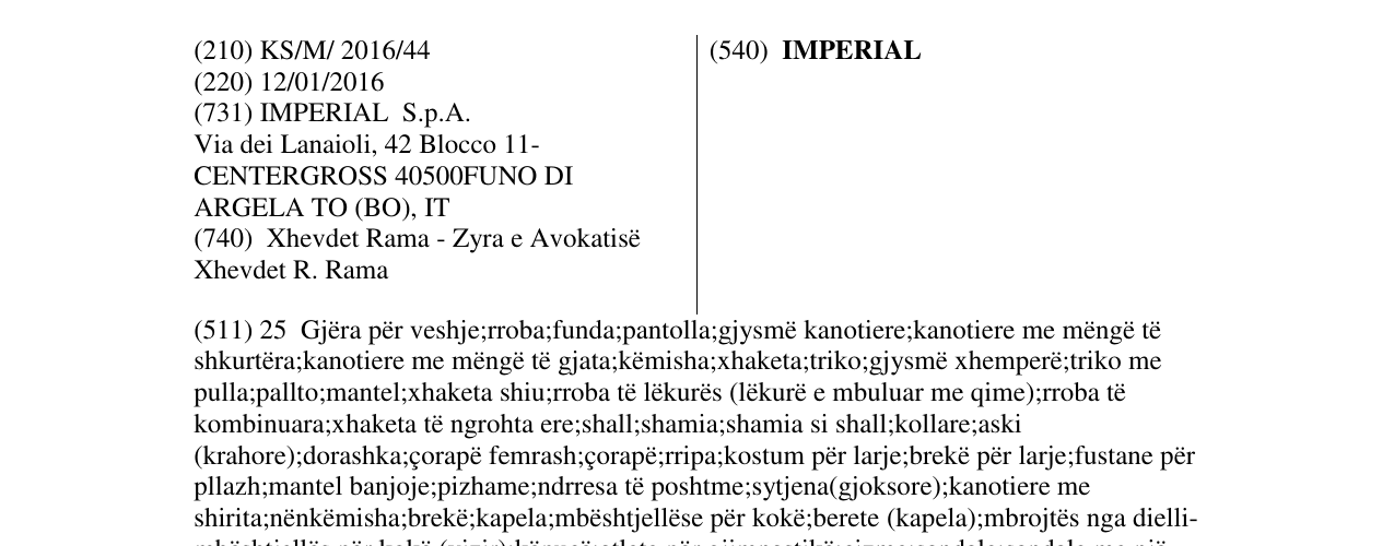 Zëri i markës IMPERIAL në buletin
