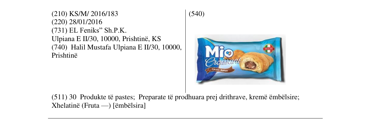 Zëri i markës Mio Croissant në buletin