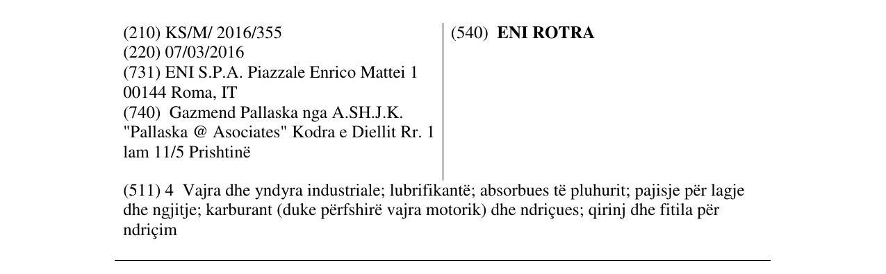 Zëri i markës ENI ROTRA në buletin