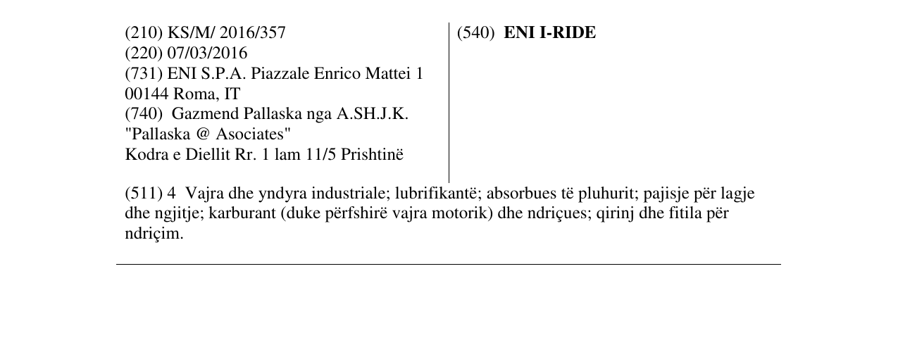 Zëri i markës ENI I-RIDE në buletin