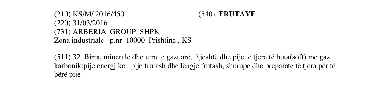 Zëri i markës FRUTAVE në buletin