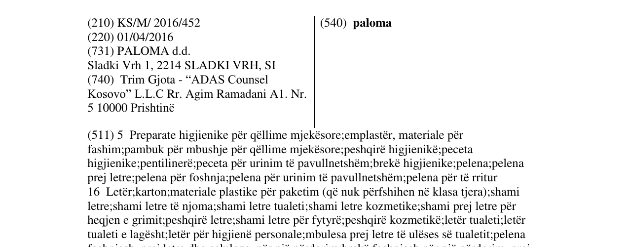 Zëri i markës paloma në buletin