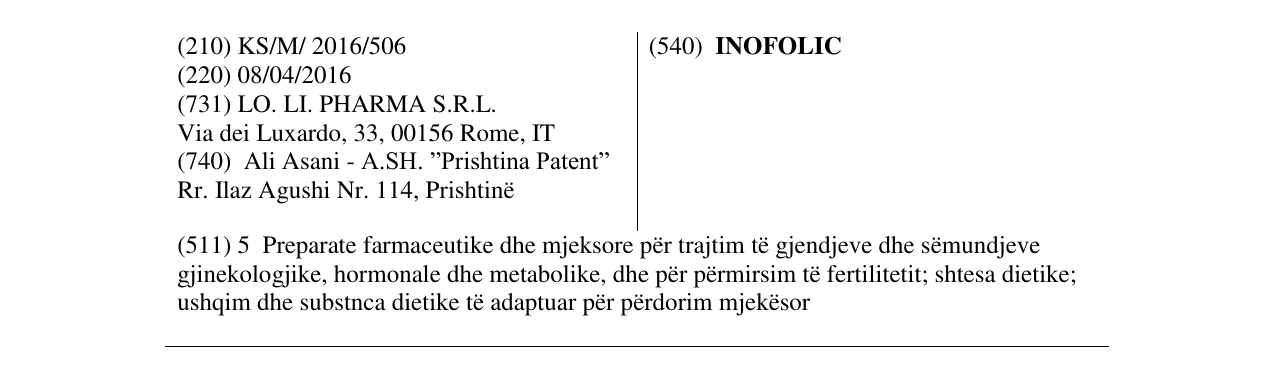 Zëri i markës INOFOLIC në buletin