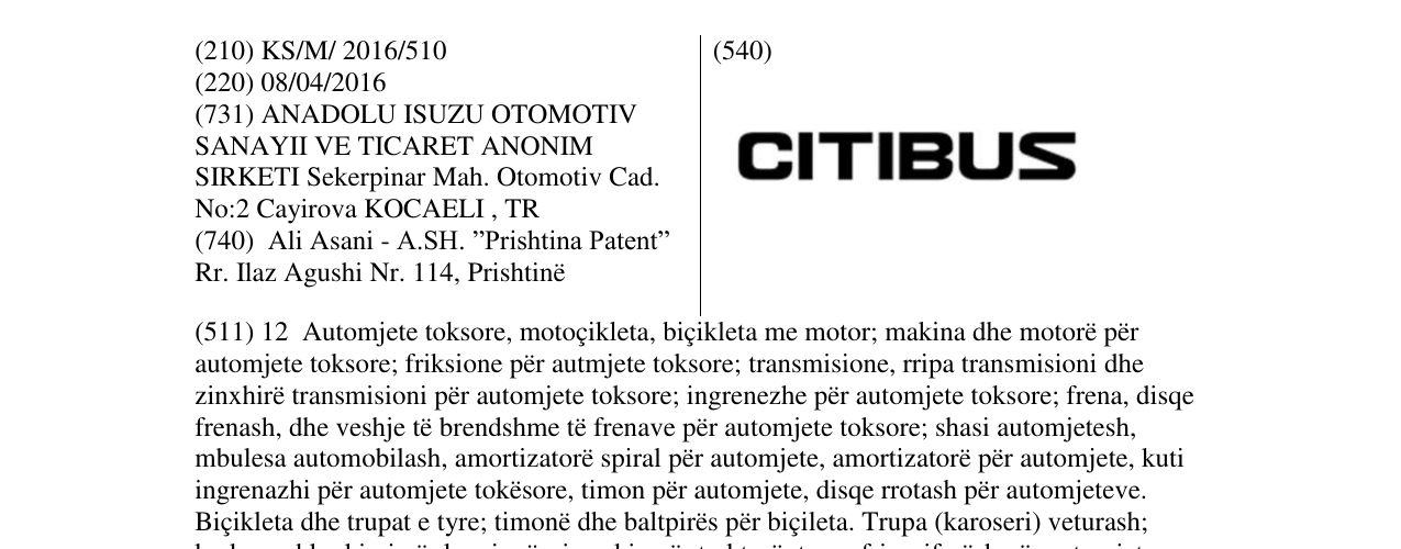 Zëri i markës CITIBUS në buletin