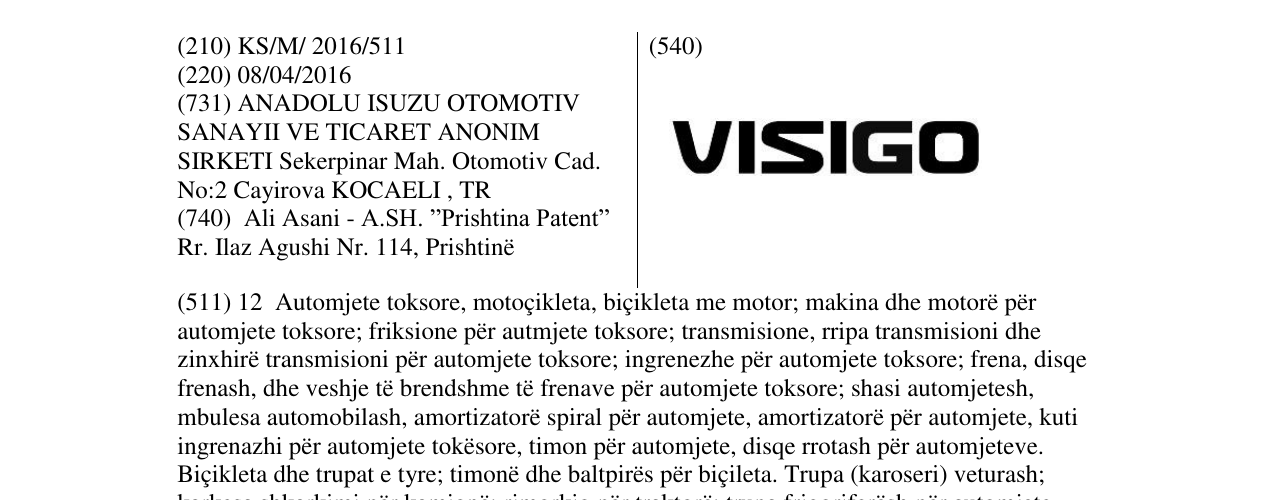 Zëri i markës VISIGO në buletin