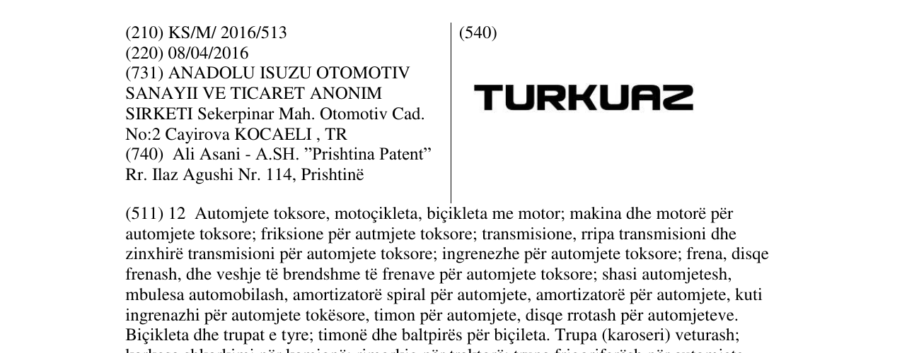 Zëri i markës TURKUAZ në buletin
