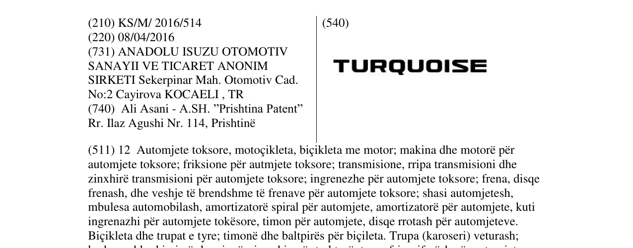 Zëri i markës TURQUOISE në buletin