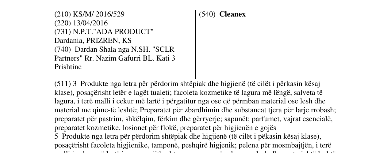 Zëri i markës Cleanex në buletin
