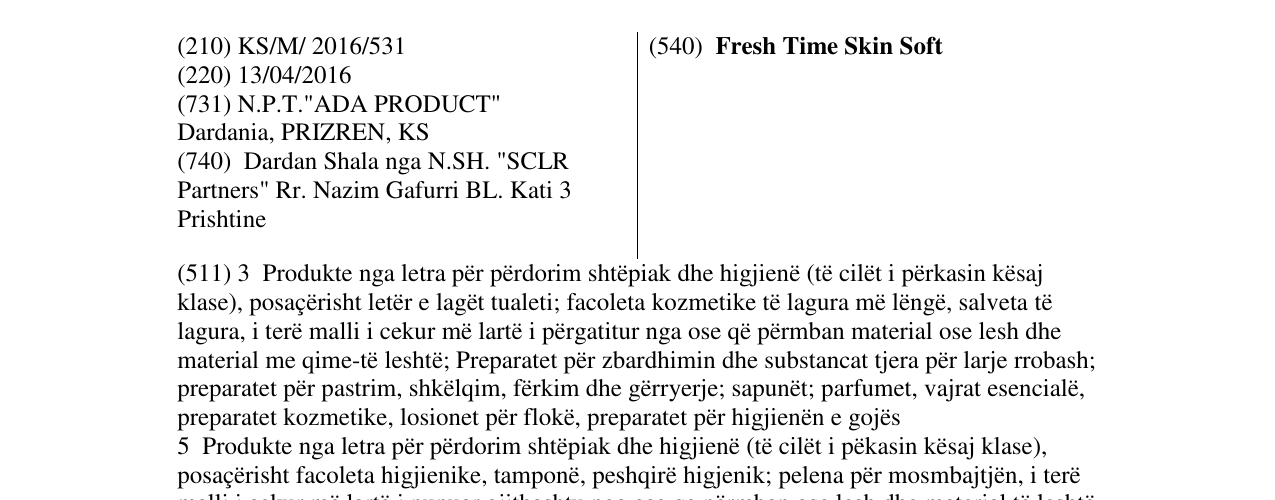 Zëri i markës Fresh Time Skin Soft në buletin