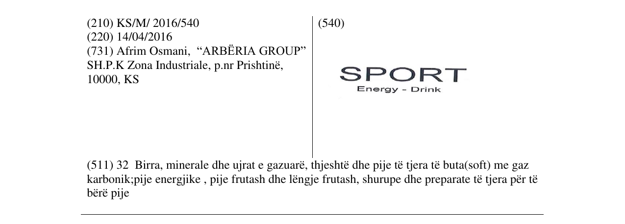 Zëri i markës SPORT Energy - Drink në buletin