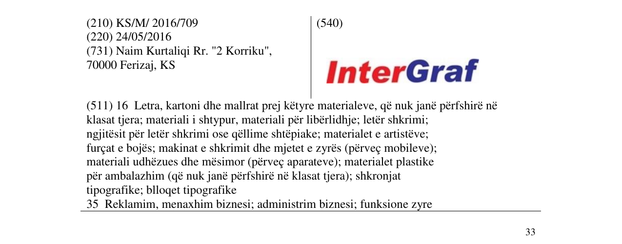 Zëri i markës SHTYPSHKRONJA InterGraf në buletin