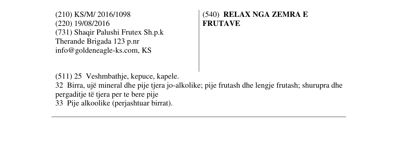 Zëri i markës RELAX NGA ZEMRA E FRUTAVE në buletin