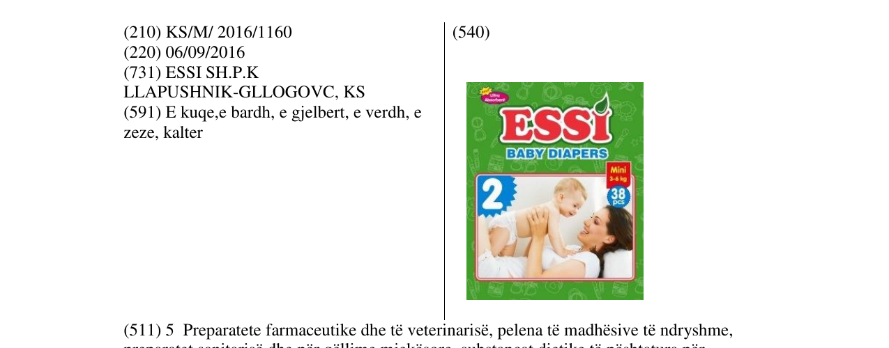 Zëri i markës ESSI BABY DIAPERS në buletin