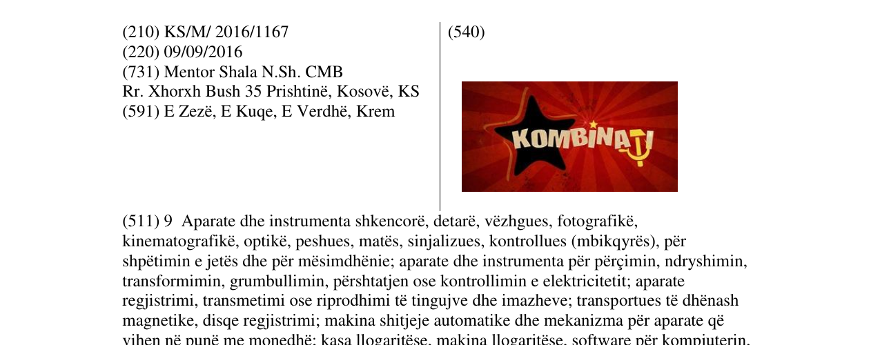 Zëri i markës KOMBINATI në buletin