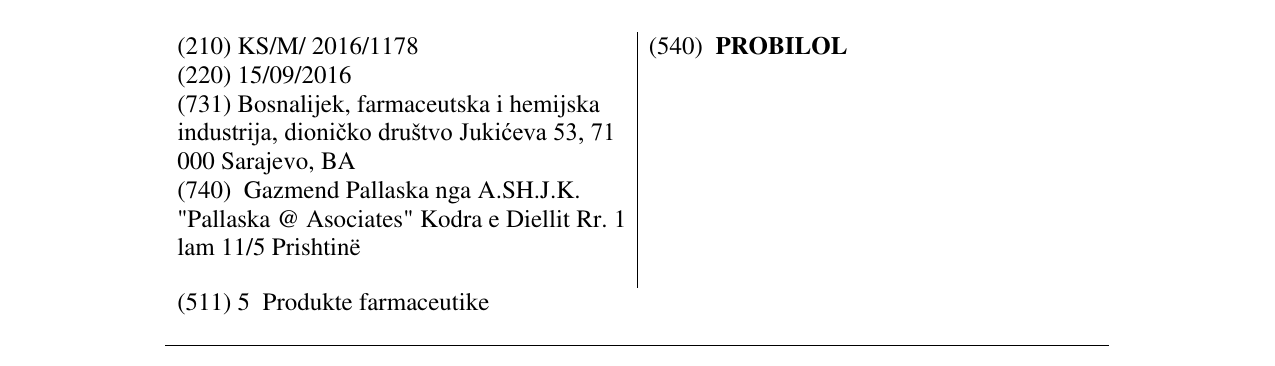 Zëri i markës PROBILOL në buletin