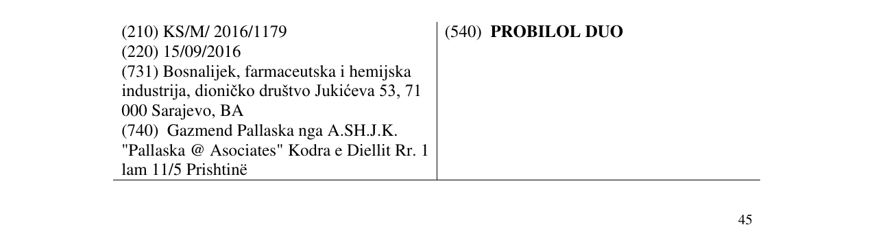 Zëri i markës PROBILOL DUO në buletin
