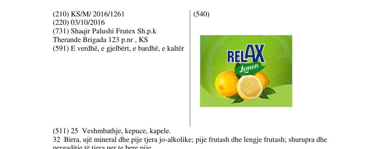 Zëri i markës RELAX Lemon në buletin