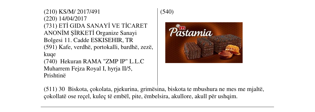 Zëri i markës Pastamia në buletin