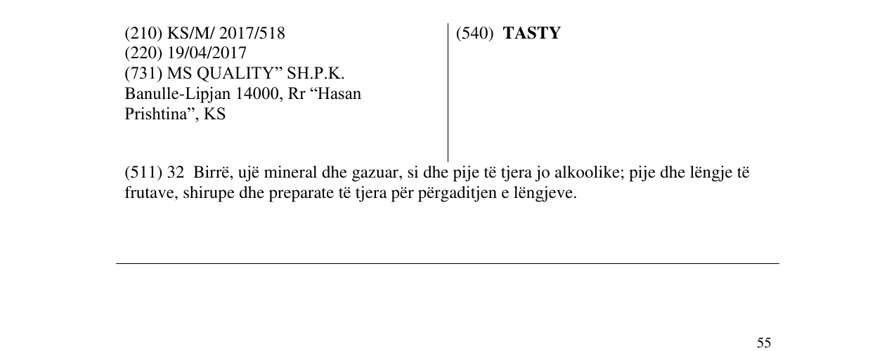 Zëri i markës TASTY në buletin