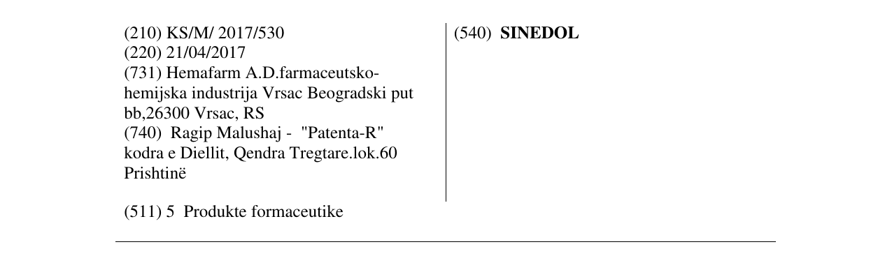 Zëri i markës SINEDOL në buletin