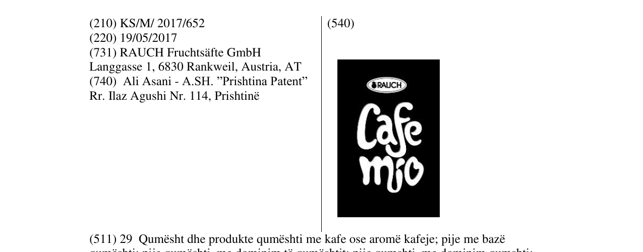 Zëri i markës Cafe mio në buletin
