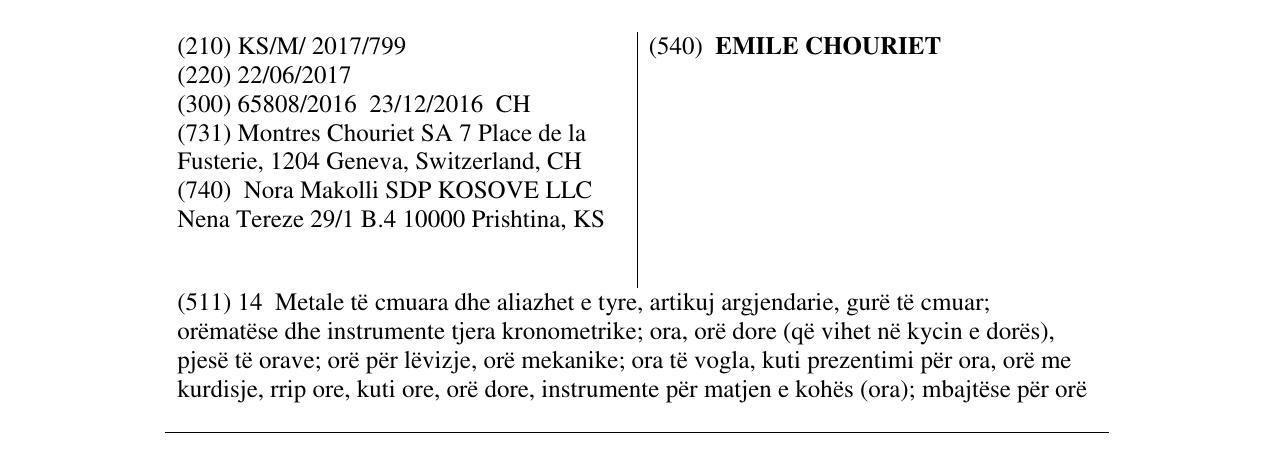Zëri i markës EMILE CHOURIET në buletin