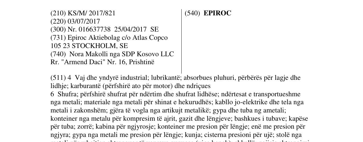 Zëri i markës EPIROC në buletin