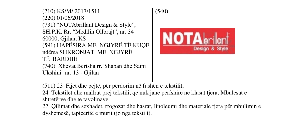 Zëri i markës NOTAbrillant Design & Style në buletin