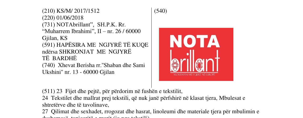 Zëri i markës NOTA brillant në buletin