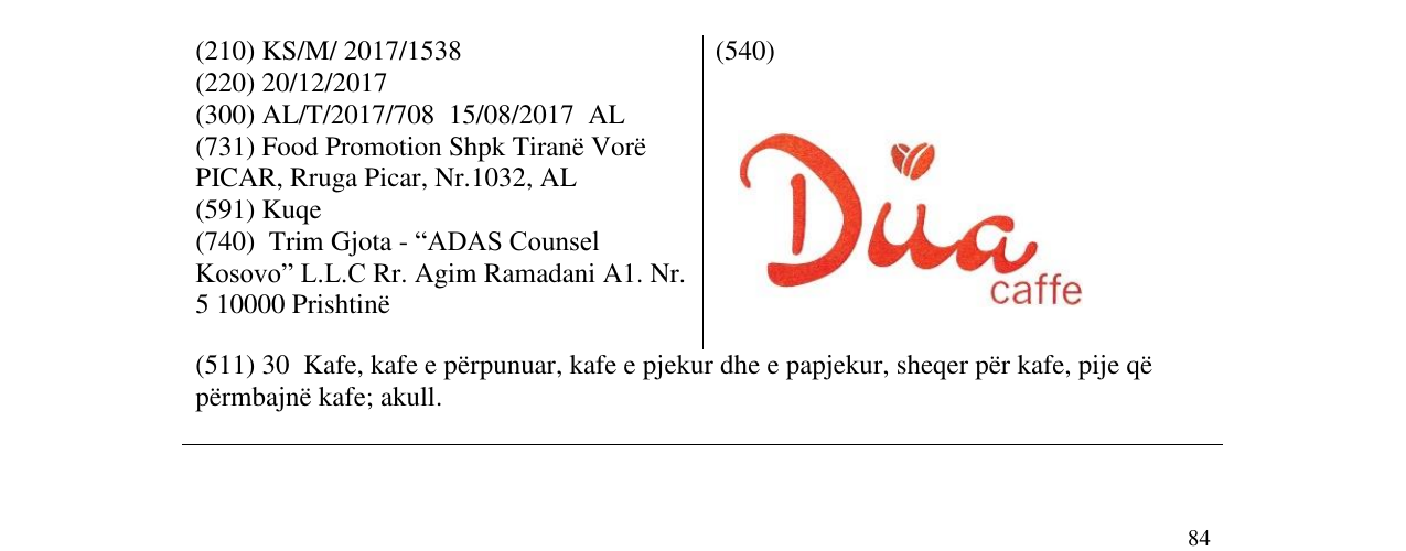 Zëri i markës Dua caffe në buletin