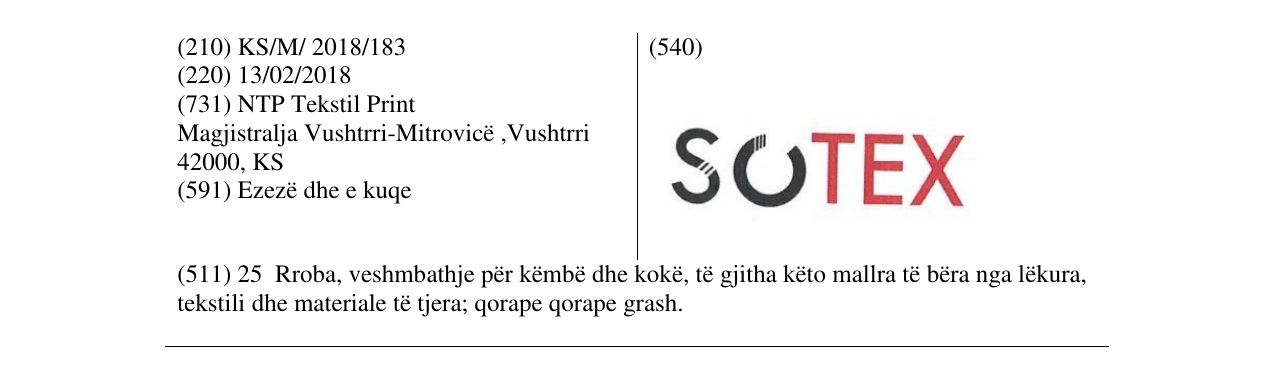 Zëri i markës SOTEX në buletin