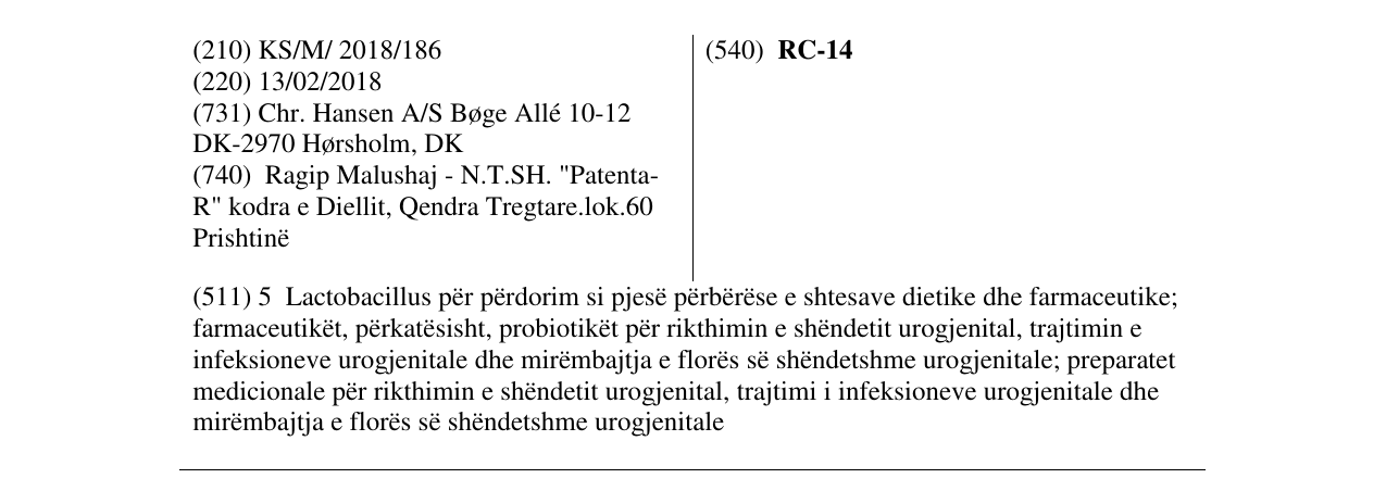 Zëri i markës RC-14 në buletin