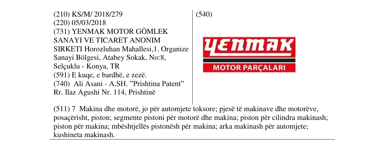 Zëri i markës Yenmak Motor Paçalari në buletin