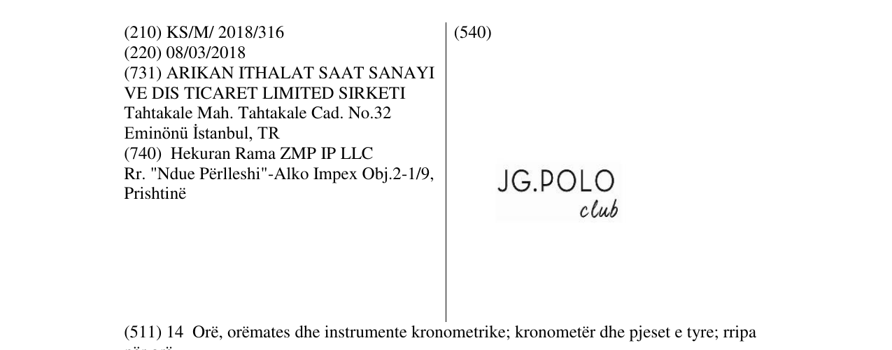 Zëri i markës JG.POLO club në buletin