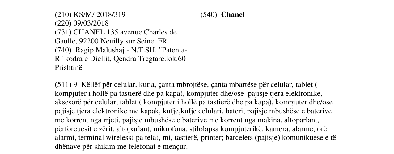 Zëri i markës Chanel në buletin