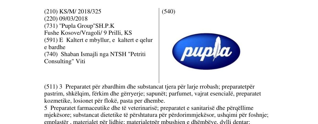 Zëri i markës pupla në buletin