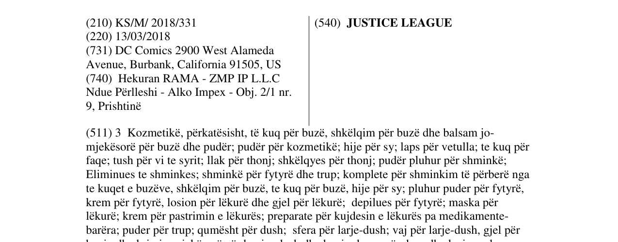 Zëri i markës JUSTICE LEAGUE në buletin