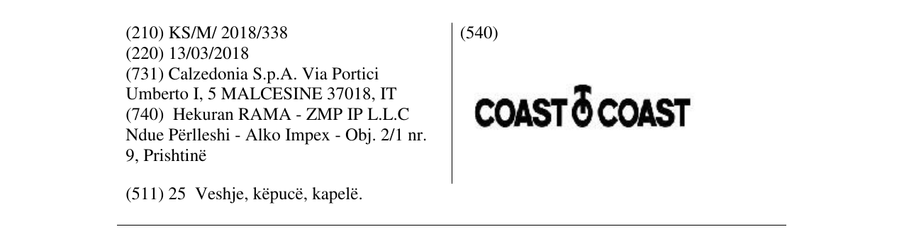 Zëri i markës COAST O COAST në buletin